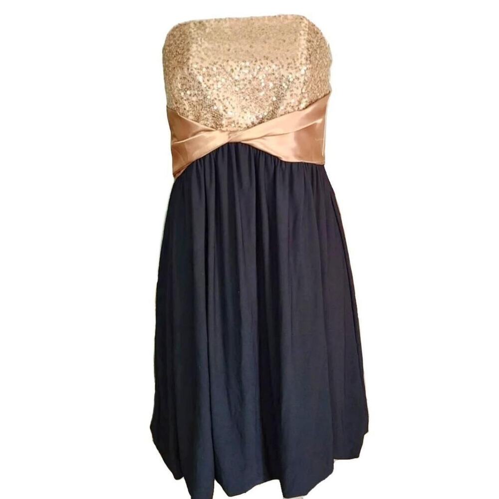 gunne sax jessica mcclintock Gold Black Strapless Sequin Dress Size 7